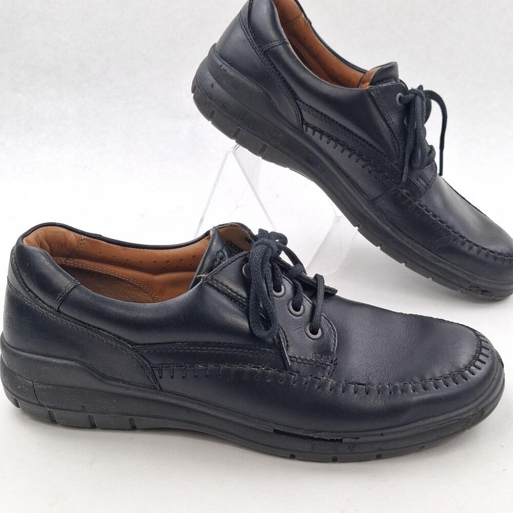 ECCO Shoes Mens Size 9.5 Black Leather Lace Up Casual Comfort Moc Toe Sneakers